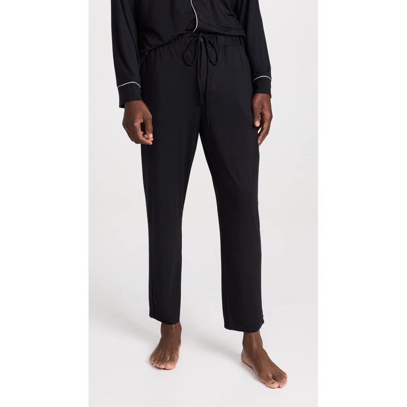 Eberjey Men's William Modal Long PJs, Black/Ivory, M