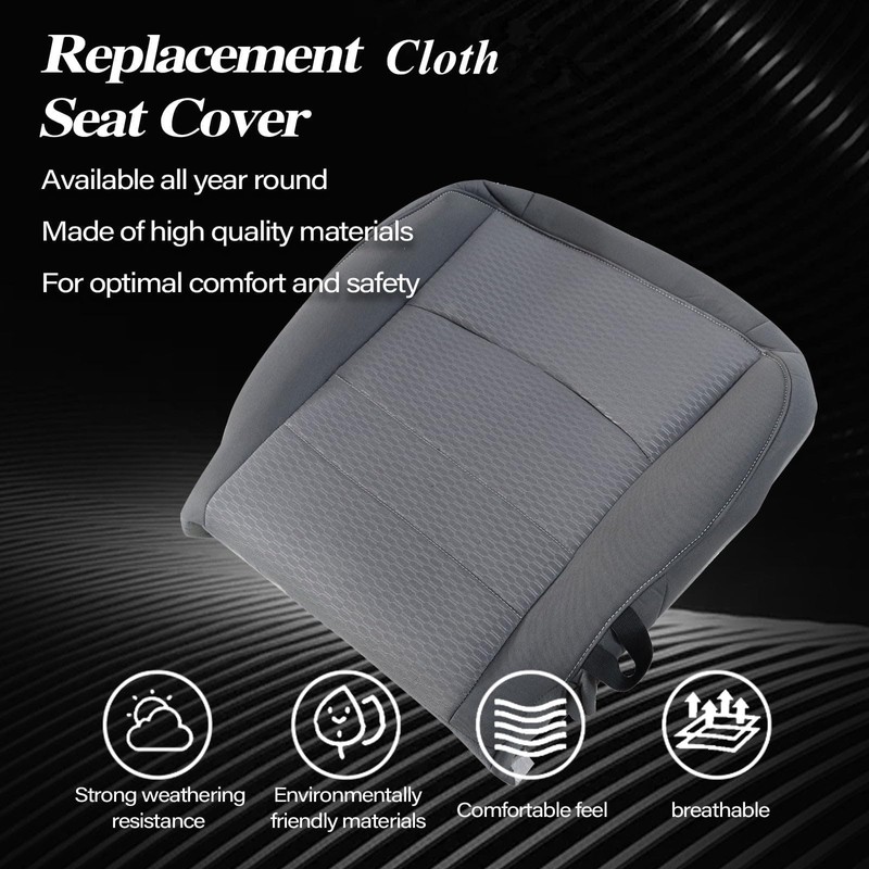 SecosAutoparts Driver Side Bottom Replacement Cloth Seat Cover Gray Compatible