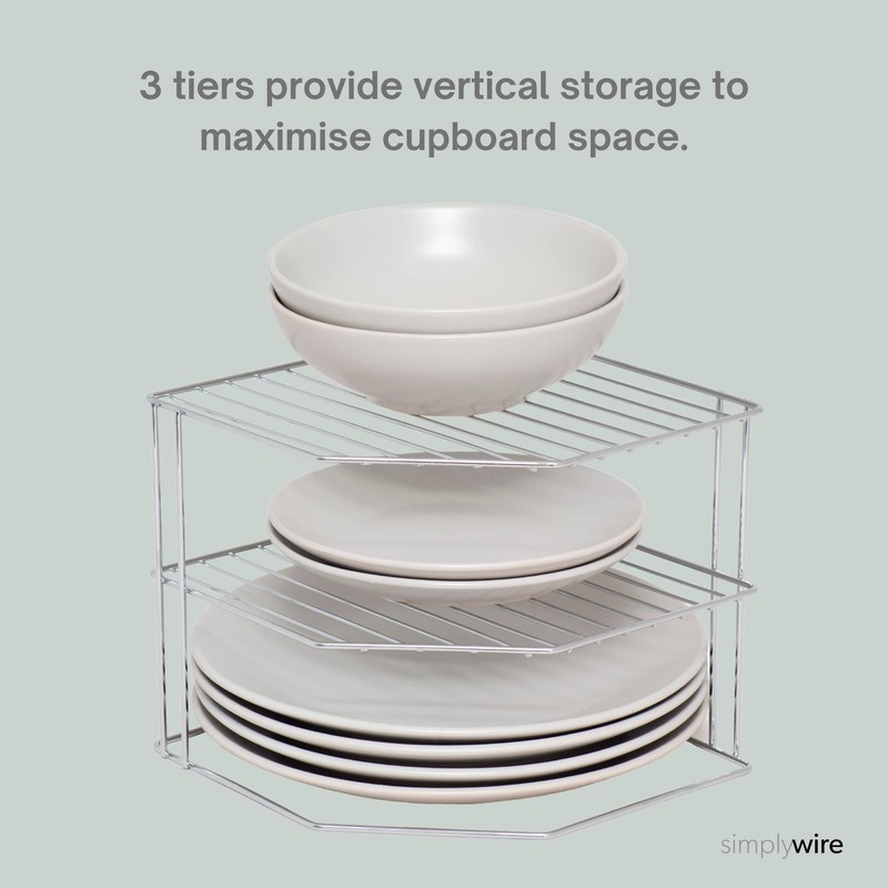 simplywire – 3 Tier Plate Rack - Kitchen Cupboard Organiser