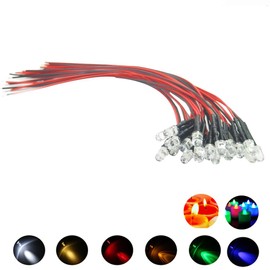 Vrabocry 30pcs 5mm Green Candle Flickering Lights LED Emitting Diodes Pre Wired 7.9 inch DC 12v LED Light Clear Lens Small LED Lamps