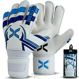 StrikoreX Goalie Gloves for Kids & Youth with 4mm Latex Palm, Strong Grip Adults & Boys Soccer Football Gloves with Fingers Save (White 6)