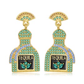 Shusukue Tequila Earrings for Womens Champagne Bottle Earrings Margarita Earrings Tequila Earrings Crystal Wine Dangle Earrings Party Celebration Jewelry Gifts