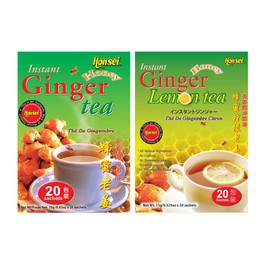 Honsei Instant Ginger Honey and Ginger Lemon Tea Set, 20 Sachets Each Flavor (Ginger Honey & Lemon)
