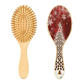 Paddle Brush Hair Brush, Round Wooden Pins Air cushion comb, Scalp massages Detangling Hair Hairbrush for Smoothing Hair Print Christmas Coffee Tree On Wood White Snowflakes