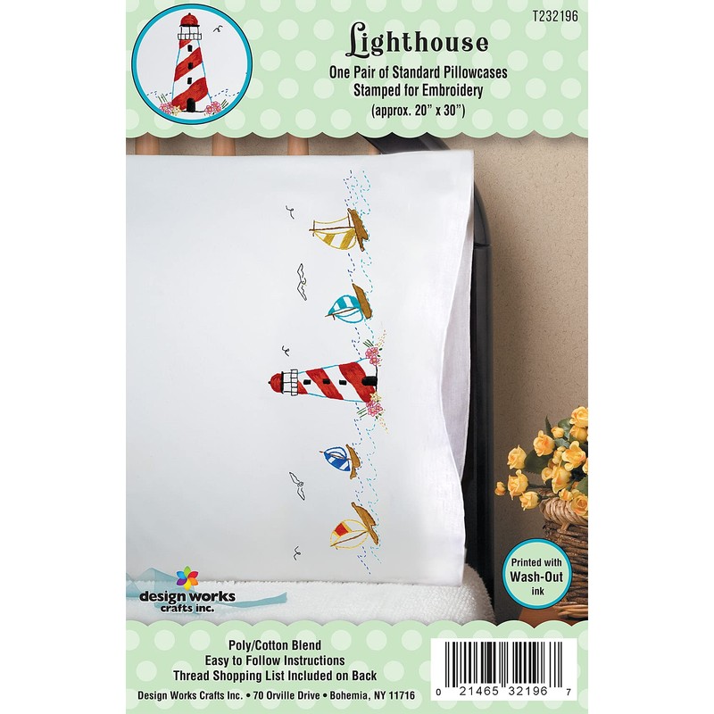 Design Works Crafts Lighthouse Stamped for Embroidery Pillowcases
