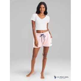 U.S Polo Assn. Womens Sweat Shorts with Pockets - Pink Pajama Shorts for Women - Plus Size PJ and Lounge Short (Light Pink, 2X)