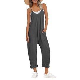 AUTOMET Jumpsuits for Women Casual Summer Outfits Rompers Comfy Beach Vacation Trendy Overalls Jumpers Fashion Clothes 2025 DarkGrey XL