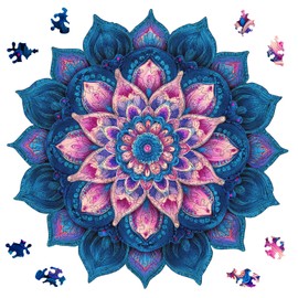 Ixfyloop Wooden Puzzles for Adults 471 Pieces, Mandela Lotus Jigsaw Puzzles, Unique Design Color Challenge Adult Puzzles for Family Game Gift, Home Decor,16.4x16.5in