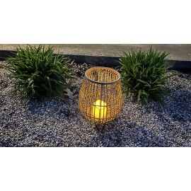 Casalux Outdoor Lighting XL Fire Bowl Flickering Candle Lantern W/Black Stand Waterproof