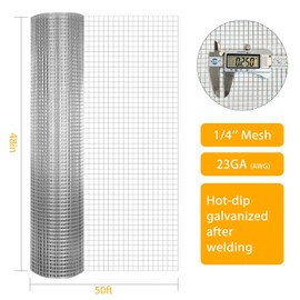 PAULEEN Hardware Cloth 1/4Inch 48inX50ft 23Gauge.Hot Dipped Galvanized After Welded,Chicken Wire Fencing,Snake Fence,Rabbit Cages,Galvanized Wire Mesh Roll, Garden Fence Tree Guard
