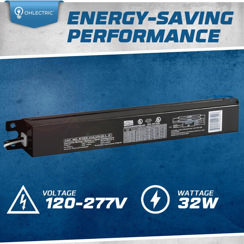 OHLECTRIC Replacement for Keystone KTEB-232-UV-IS-L-P 2 Lamp T8 Electronic Fluorescent