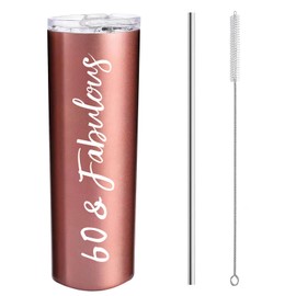 SZHUIHER 60th & Fabulous Stainless Steel Tumbler Cup Rose Gold 20 Oz, 60 Birthday Party Decorations Supplies Present, 60 Birthday Gifts Idea for Girl, Gifts for 60 Years Old Girl