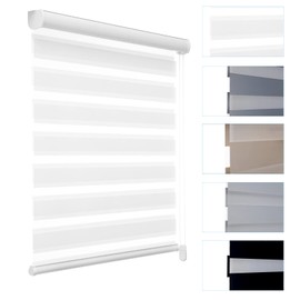MYshade Custom Size Zebra Roller Shades Blackout(85%) Corded Zebra Blinds for Indoor Windows Dual Layer White Shades for Bedroom Bathroom Living Room Office Easy to Install