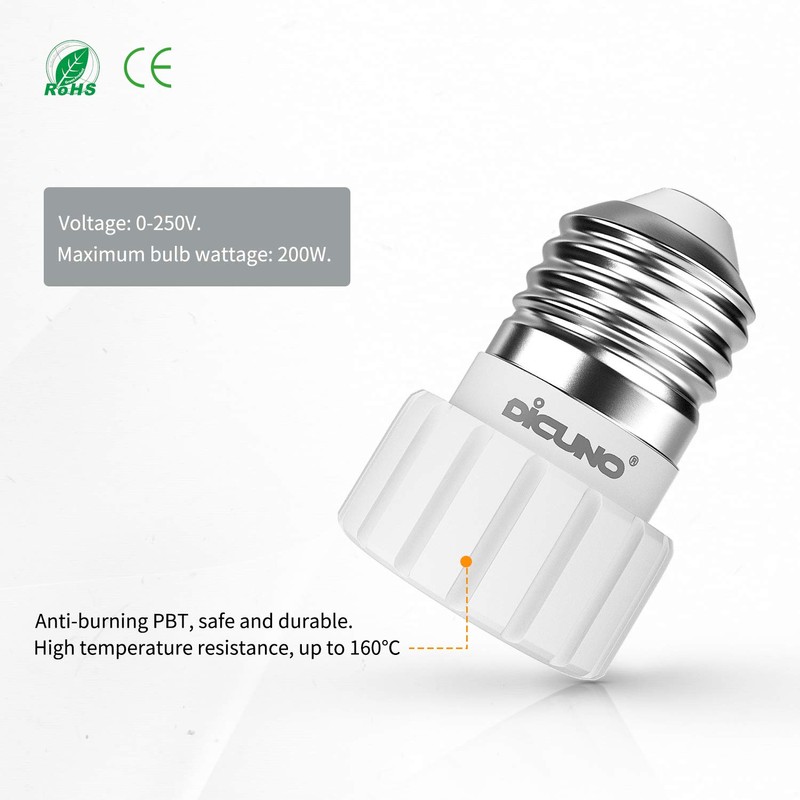 DiCUNO E26 to GU10 Adapter 160℃ Heat Resistant Maximum Wattage