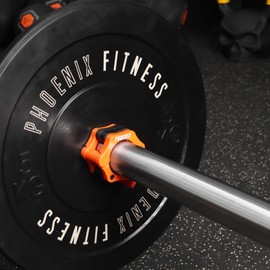 Phoenix Fitness Barbell Clamps - Pair of 1” or 2” Olympic Bar Collars for Weightlifting Bars - Set of 2 Heavy-Duty Barbell Clips - Quick Release Clamps for Home & Gym Training - Orange, 2-inch