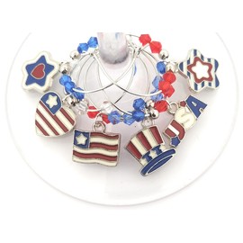 Independence Day Wine Charms, Patriotic 4th Of July Wine Charms, American Flag Wine Charms, Memorial Day Wine Charms, Patriotic Party Supplies, Glass Identifiers, Glass Tags, Glass Markers - 6