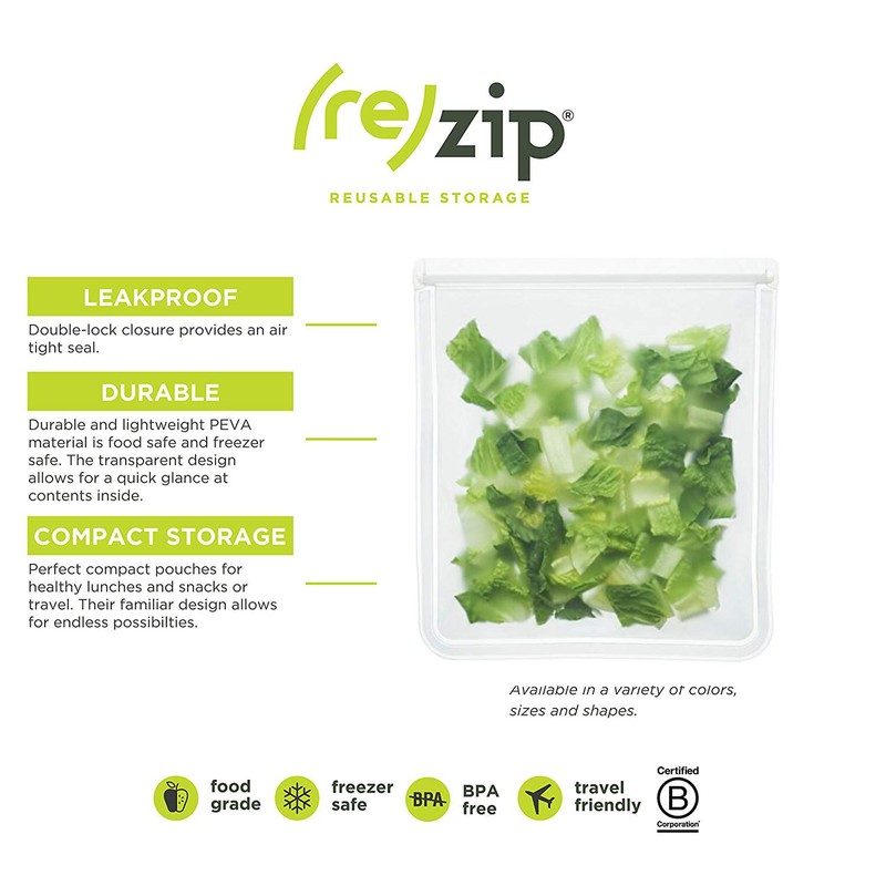 rezip Lay-Flat Gallon Leakproof Reusable Storage Bag 4-Pack