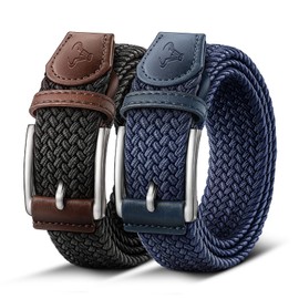 BULLIANT Men Golf Belt,Stretch Women Braided Belt for Men casual Sports Golf Snug Fit 1 3/8"(Black/Antique Blue,30"-34" Waist Adjustable)