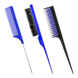Patelai 3 Pieces Women's Hair Styling Set - Fluffy Hair Brush, Rat Tail Comb, and Triple Combing Comb for Back Combing (Blue)