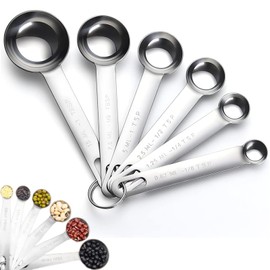 Set of 6 Measuring Spoons, Stainless Steel Measuring Spoons, Round Dosing Spoons, Spice Measuring Spoons, Gram, 6 Sizes Spoon Scales, for Baked Goods, Spices, Measuring Dry and Liquid Ingredients