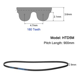 uxcell HTD-5M Rubber Timing Belt 180 Teeth, 900mm Pitch Length x 9mm Width x 3.6mm Height, Closed Loop Pulley Timing Belt