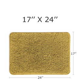 PureSwan Mustard Bathroom Rugs – Absorbent and Washable Bath Mat, Non-Slip, Thick Soft Chenille Bath Rugs for Bathroom Floor, Shower, Sink - 17" x 24"