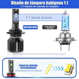 AUTOFAST Bombilla H7 Led Canbus 16000LM,80W,600% Brillante 6500k Blanco Luces Led Para Carro,Faros Led Para Auto,Focos Led H7 Luz Alta Y Baja,Kit De 1:1 Tamaño De Reemplazo De Halógena - 2 Piezas
