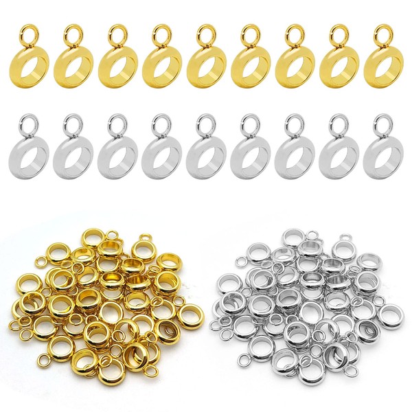 100Pcs Stainless Steel Connectors Bails Beads Bail Tube Beads Hanger