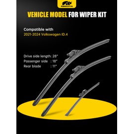 MIKKUPPA 28"+18"+11" Windshield Wipers Blades Replacement for 2021-2024 Volkswagen ID.4, Top Lock Front & Rear All Season Wiper Blades Set(Pack of 3)