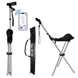 AoJiaPin Folding Walking Cane with Seat for Seniors Adults,Lightweight Height Adjustment Cane Seat,Supports Up to 260lbs Crutch Chair,Anti-Slip Cane Chair Walking Stick for Camping,Black,1 Set
