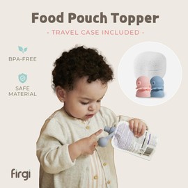 Firgi Octopus | Blue, Pink | SoftSip Food Pouch Toppper | 2EA + Travel Case | Prevent Spills & Leakage | Protect Child Baby Toddler Mouth | Food Grade Silicone Reusable | Baby Led Weaning | BPA Free