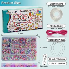 Ewparts Bead Set Children's Girls Jewellery Craft Beads for Threading Children from 6 24 Colours Beads for Bracelets DIY Necklaces Beads Set Including Bracelet Cord Elastic Bracelet (Beads Set 1)