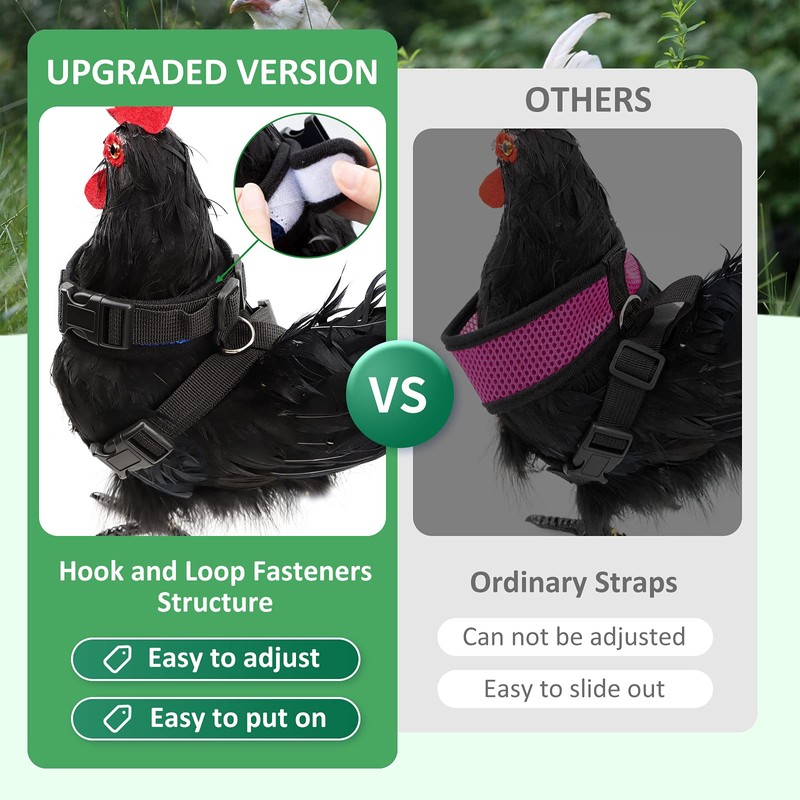 Adhafera Chicken Harness with Leash, Upgraded Double Adjustment Chicken Harness