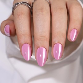 Metyond Press On Nails Almond - Soft Gel Pink Press on Nails Short Fake Nail with Nail Glue, Natural Reusable Glue On Nails for Women Gift in 16 Sizes - 32 Fake Nails Kit, Lovely Pink