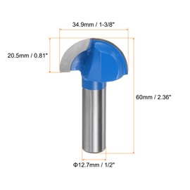 sourcing map Router Bit Core Box 1/2 Shank 1-3/8 Inch Cutting Dia. Round Nose Router Bit 2 Flutes Carbide Cove Box Cutter for Carpentry Woodworking Milling Cutter Tool