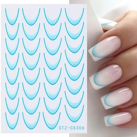Colorful French Line Nail Art Stickers Gradient Color French Tip Nail Decals 3D Self-Adhesive Nail Tips Guides Stripe Lines Nail Sliders Manicure Accessories for DIY Nail Art Decorations Stencil Tools