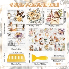 WANDIC 6 Pcs Vintage Flower Rub On Transfer Sticker,Text&Butterfly Stickers Canary Decals for Present Packaging DIY Scrapbooking Albums Furniture,15 * 30cm