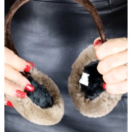 Efurs4less New Brown Sheared Beaver Fur Ear Muffs Velvet Band Efurs4less
