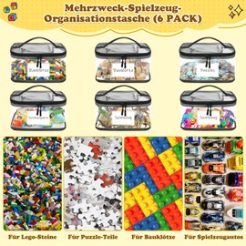 YHANEC 6 Pack Toy Storage Bags, Storage Bags with Zipper, Clear PVC Toy Kids Organiser for Building Blocks, Puzzles, Clay, Small Models, Board Games, Books