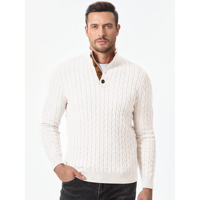 JMIERR Mens Cable Knit Pullover Sweater Heavyweight Loose fit Casual