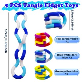 Steemjoey 5 Pcs Tangle Fidget Toy, Colorful Variable Toy, Silent Twisty Toys, Finger Twisted Decompression Toys For Kids And Adults Stress Relieve Improve Focus Concentration Christmas Birthday Gift