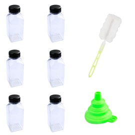 Bojueshaw 8pcs Mini Fridge Bottles,250ml Plastic Juice Bottles,Clear PET Bottles,Reusable Wide Mouth Bottles with Lids,Funnel and Brush for Milk,Water,Beverages