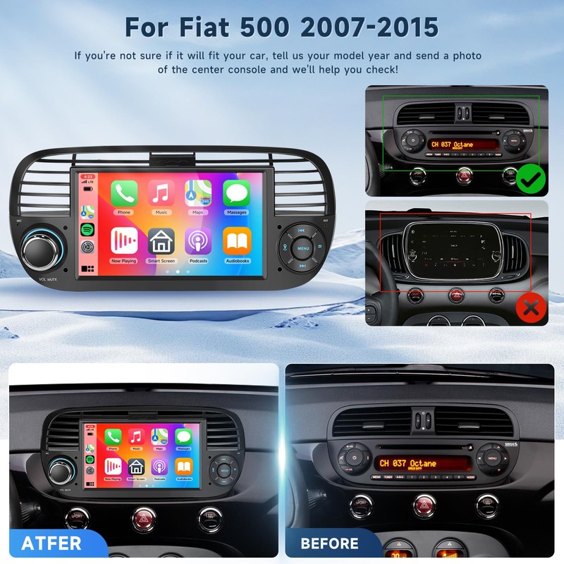 4 Core+64G Android 13 Car Stereo for Fiat 500 2007-2015,
