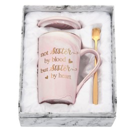 Joymaking Tasse Geschenk beste Freundin Geburtstag Geschenke, personalisiert Marmor Tasse Geschenk für Freundin - Not Sisters By Blood But Sister By Heart - beste Freundinnen Geschenk 400ml rosa