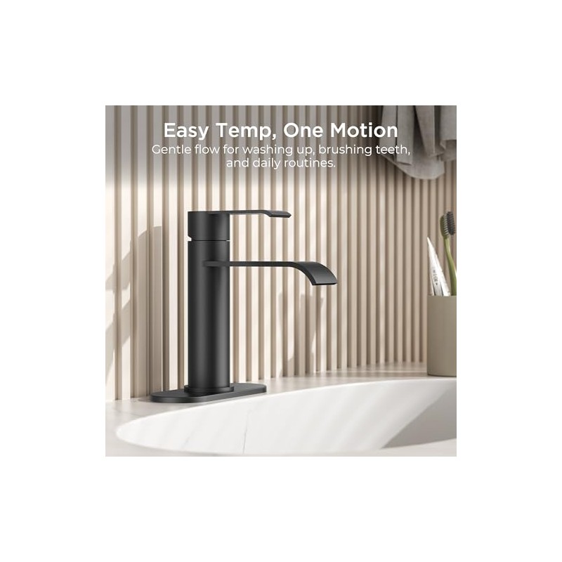 FORIOUS Black Bathroom Faucet 1 Hole, Single Handle Matte Black