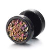 Men Women Black Circle Stud Earrings Rainbow Sand Glitter Steel