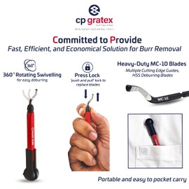 CP GRAT.EX - Deburring Tool with 11 Heavy Duty HSS MC-10 Deburring Blades - 3/8” Pocket Burr Set 2 w/Hex Handle, Works on Metal, Resin, 3D Printing Plastic, PVC, Iron, Copper, Brass