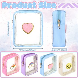 Spiareal 4 Pcs Preppy Patch Makeup Bag Cute Chenille Letter Pouch Cosmetic Makeup Cases Toiletry Bag with Zipper Travel Organizer Stuff Skincare Bags for Girl Women Nurse(Transparent Surface)