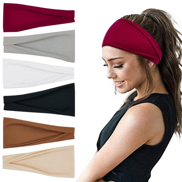 YONUF Fashion Headbands For Women Wide Headband Yoga Workout Head Bands Hair Accessories Band 6 Pack