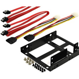 Rhombutech® Mounting Frame for 2 x 2.5 Inch Hard Drives or SSD to 3.5 Inch - Metal - Very Stable - Optimised for SSD - Bracket Rails Including Screws 2 SATA Cables and 2 Power Adapters (HL-SD4)